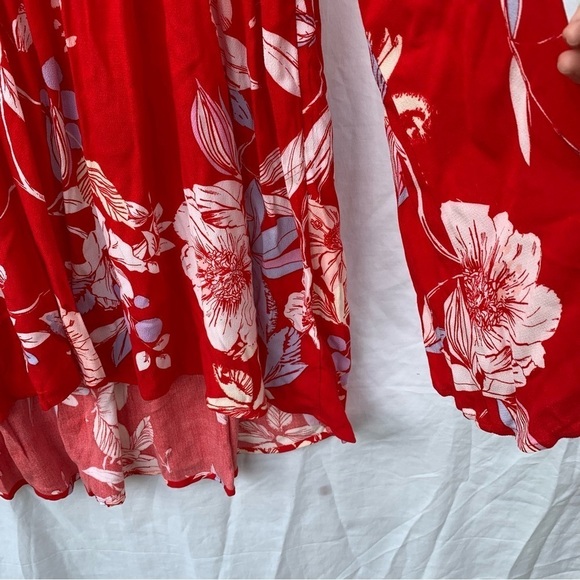 Free People Bella Red Floral Print Bohemian Flowy Tropical Tunic - Picture 8 of 10